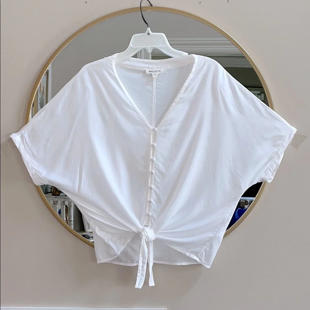 Beachlunchlounge White Dolman Sleeve Tie-Front Blouse - Picture 1 of 5